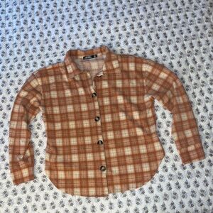 Plaid button up Shirt in Orange and Cream